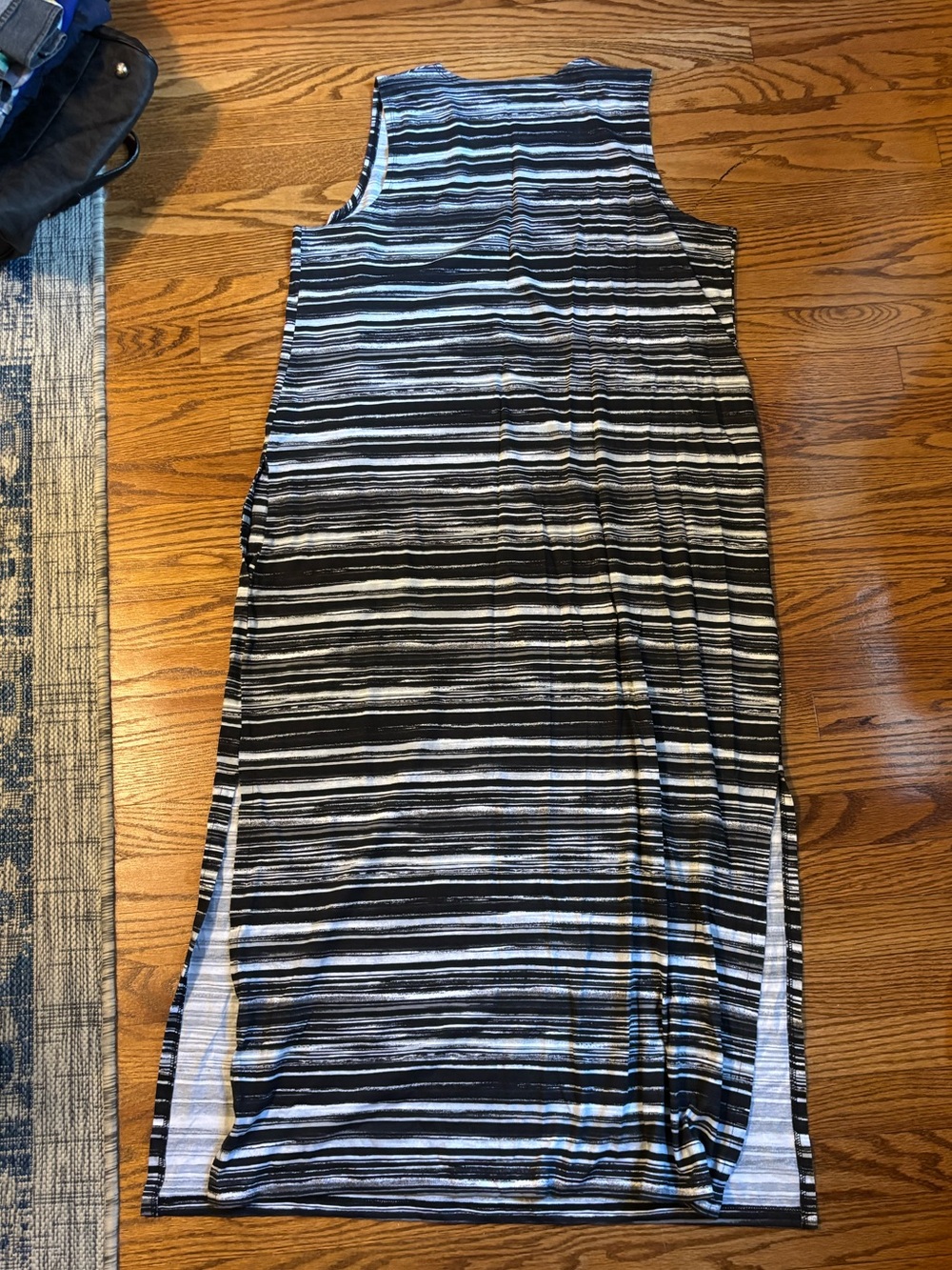 Lands' End Sleeveless Striped Maxi Dress Black White Women's Large - Picture 4 of 4